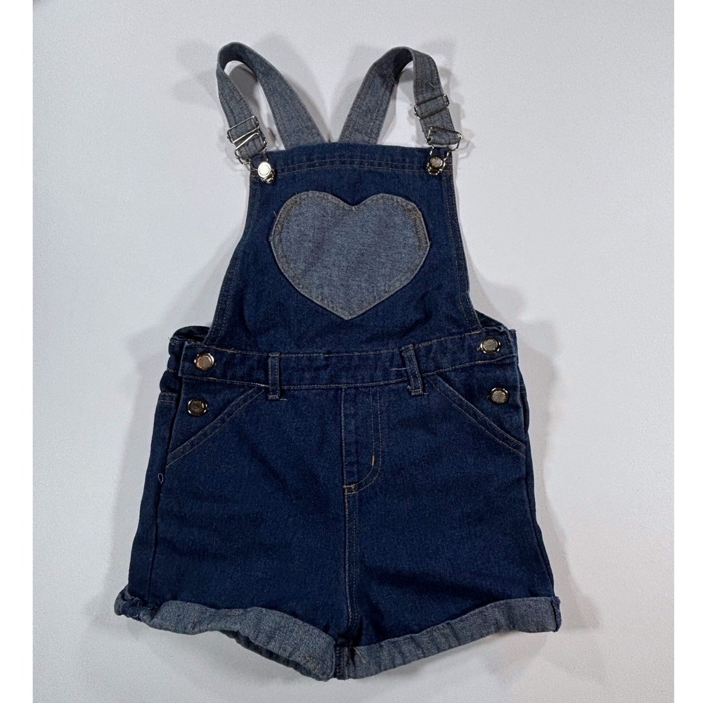 Extremely Me Shortalls Vintage Heart Patch Denim Overalls Blue Girls Size 6X